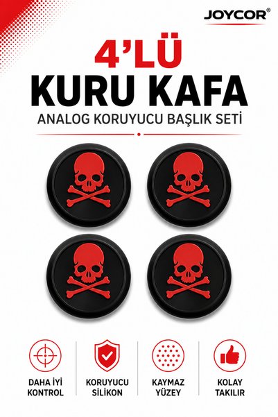 JOYCOR 4’lü Kurukafa Desenli Analog Silikon Koruyucu Başlık Seti PS5 PS4 PS3 ...