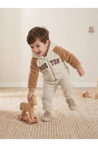 Midikon 2-5 Years Old Original Kuzu Boston Embroidered Zippered Cardigan Doub...