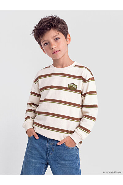 LC Waikiki Rmz Gi̇yi̇m Farkiyla Zero Roba Collar Striped Boys' T-Shirt