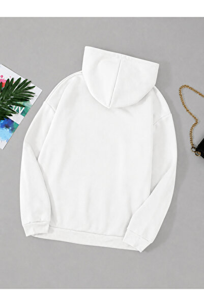 SOFT AURA Kadın beyaz Kapüşonlu Sweatshirt Kurdale