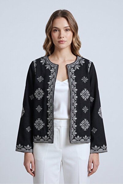 Saade Black Ethnic Embroidery Detailed Women's Jacket