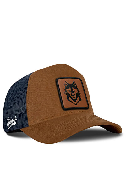 BlackBörk Camel-Navy Blue Trucker Hat with Wolf Logo