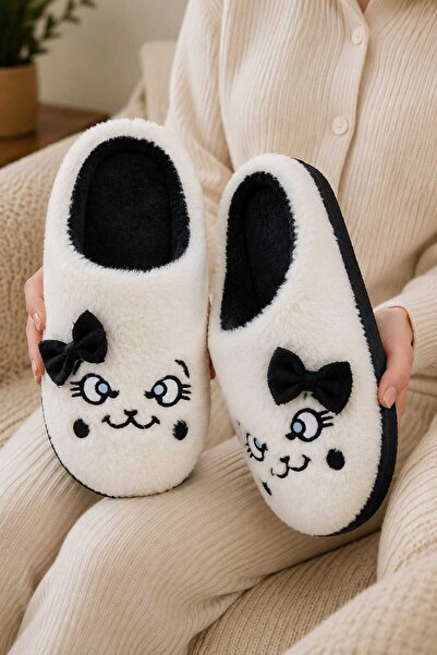 Slipcat Women's Soft Plush House Slippers with Bow and Cute Cat Figure