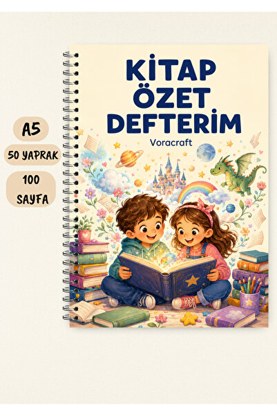 VORACRAFT Çocuk Kitap Özeti Defteri A5 50 Yaprak 100 Sayfa Tel Spiral KT00001