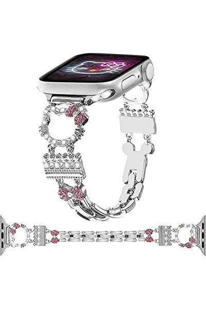 kılıf benim Apple Watch Kedi Figürlü Taşlı Metal Kordon 38/40/41/42/44/45/49 ...