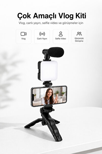 Genel Markalar Işıklı ve Mikrofonlu Telefon Tripod Seti - YouTube, TikTok, Vl...
