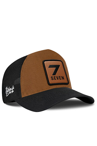 BlackBörk Black-Camel Trucker Hat with Number 7 Logo