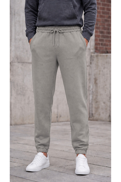 zazzia Men's Gray 3 Thread Jogger Sweatpants with Elastic Cuffs