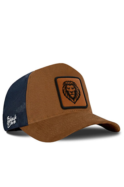 BlackBörk Camel-Navy Blue Trucker Hat with Lion Logo