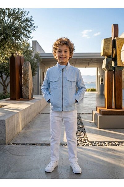 nk kids Boy's Stand Collar Slim Fit Lycra Gabardine Jacket