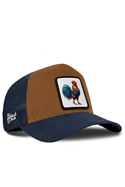 BlackBörk Navy Blue-Camel Trucker Hat with Rooster Logo