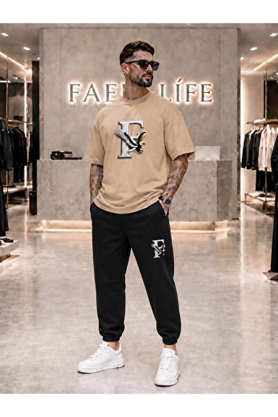 FAEL LİFE Unisex New Season T-Shirt and Sweatpants F Eagle Printed Set