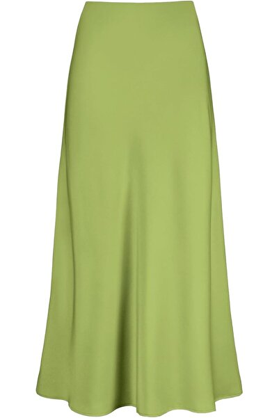 GENERAL Otuzhi Women's High Waist Hidden Elastic Waistband Satin Long Skirt