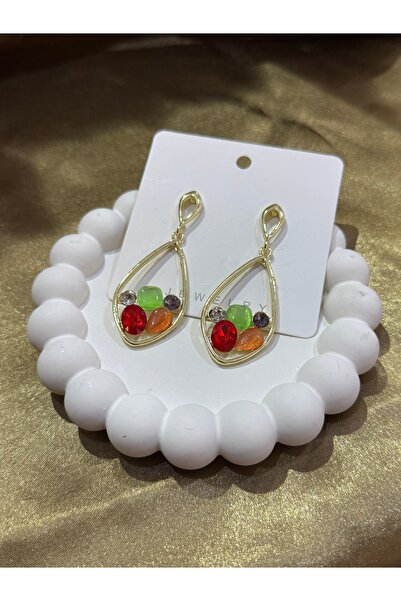 Bijuteri taşlı sallantılı çivi küpe