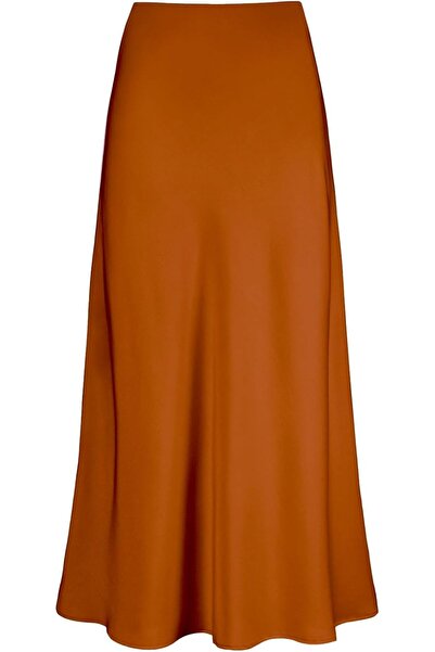 GENERAL Otuzhi Women's High Waist Hidden Elastic Waistband Satin Long Skirt