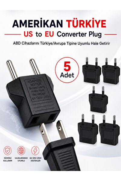 Vwin Amerikan Tipi Prizi Türk/Avrupa Tipine Çevirici Fiş Abd'den Avrupa'ya Fiş Dönüştürücü Adaptör US to Eu Plug