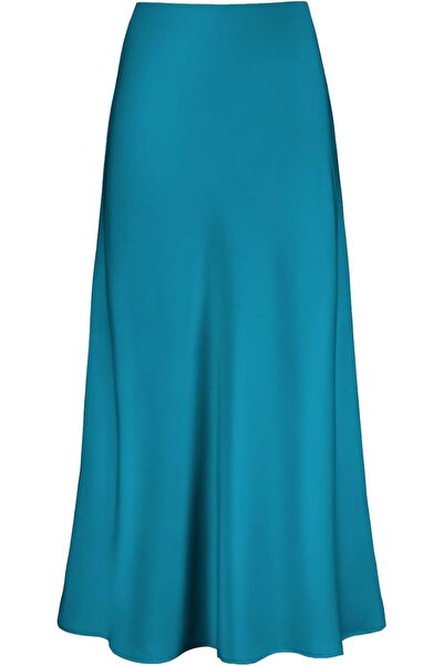 GENERAL Otuzhi Women's High Waist Hidden Elastic Waistband Satin Long Skirt