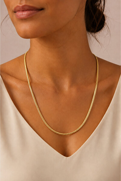 Sacce Scarves&Accessories Xuping 14K Gold Renk İtalyan Model Silindir Yılan Zincir Kolye Tok ve Akıcı Duruş