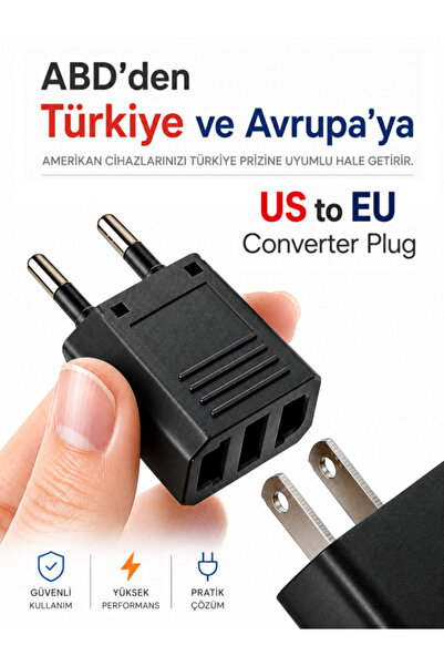 ANKTEK Abd’den Türkiye/Avrupa’ya Priz Çevirici Dönüştürücü US to EU Converter...