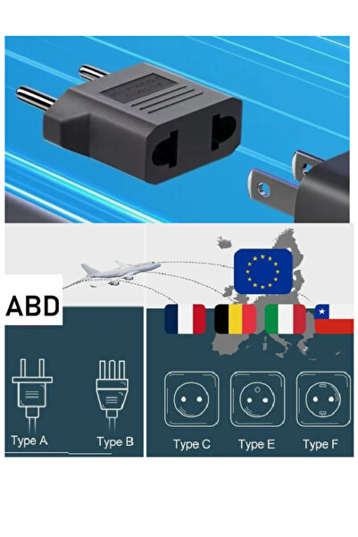 Vwin Amerikan Tipi Prizi Türk/Avrupa Tipine Çevirici Fiş Abd'den Avrupa'ya Fiş Dönüştürücü Adaptör US to Eu Plug
