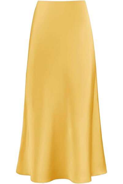 GENERAL Otuzhi Women's High Waist Hidden Elastic Waistband Satin Long Skirt