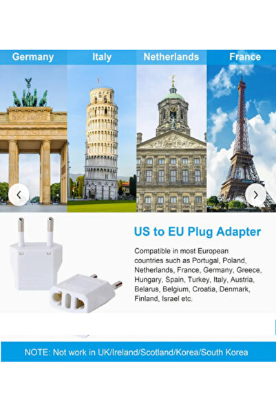 Vwin Amerikan Tipi Prizi Türk/Avrupa Tipine Çevirici Fiş Abd'den Avrupa'ya Fiş Dönüştürücü Adaptör US to Eu Plug