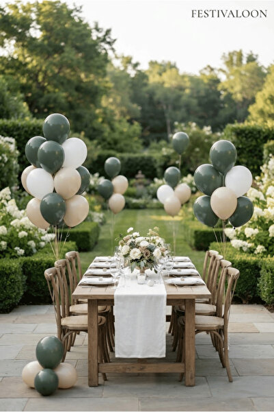 FESTİVALOON Set of 20 Green Sea Sand Beige White Balloons Baby Shower Birthda...