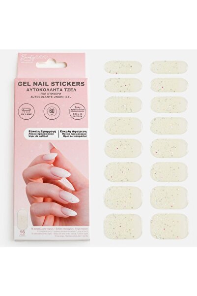 OEM Stickere Unghii cu Gel Albe cu Glitter - 16buc
