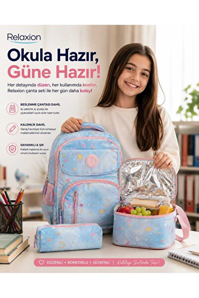 Relaxion 1390 3’lü Okul Çantası Seti – Sırt Çantası + Termostatlı Beslenme Ça...