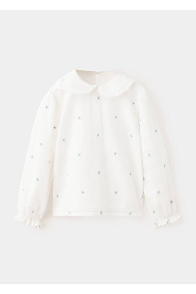 MANGO Baby %100 pamuklu çiçek işlemeli bluz