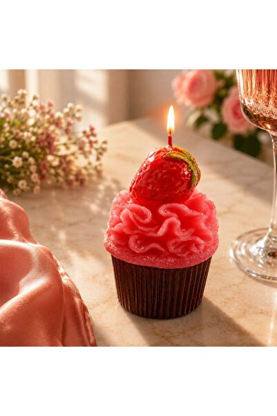 OEM Lumanare 3D Cupcake Capsuna Ø5x8cm