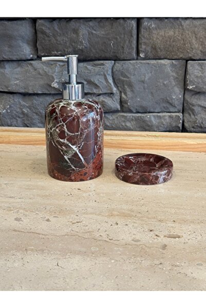 Polen Stone Cherry Marble 2-Piece Bathroom Set – Liquid Soap Dispenser and So...