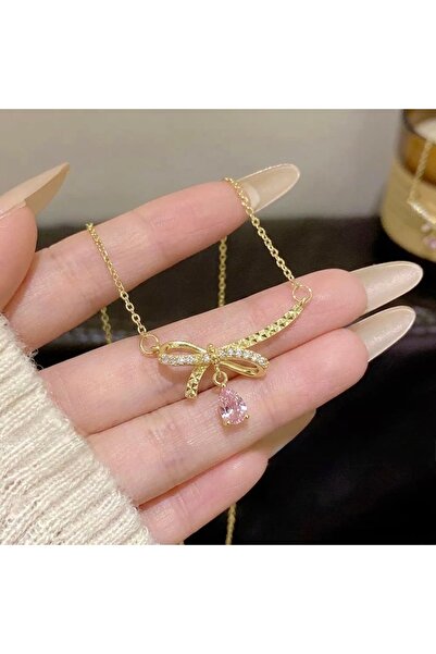 Heda Jewelry قلادة على شكل فيونكة - قلادة أنيقة على شكل فيونكة مرصعة بالحجر ا...