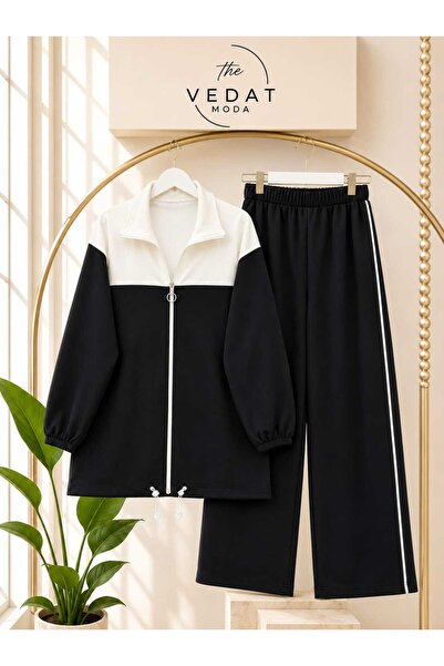 MODA VEDAT Women's Double Color Detailed Zippered Trousers Set -0600