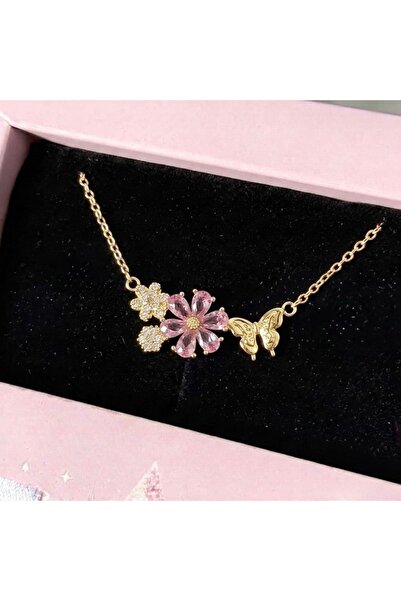 Heda Jewelry قلادة فراشة الساكورا - قلادة زهرة الساكورا الفولاذية