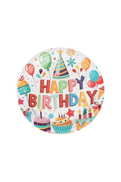 OEM Ecru Cardboard Party Plates with Patterned Sweets Gifts "Happy Birthday" ...