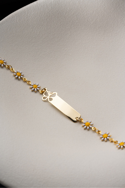 Silvano Jewelry Steel Daisy Name-Engravable Children's Bracelet