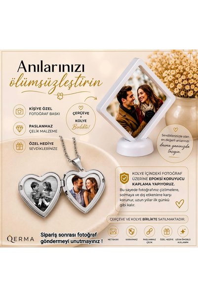 QERMA Kişiselleştirilebilir Kolye + Çerçeve Fotoğraf Koyulabilen kolye Fotoğr...