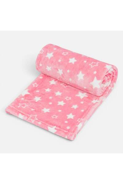 OEM Patura Catifelata Roz cu Stele Albe pentru Port Bebe 100x75cm