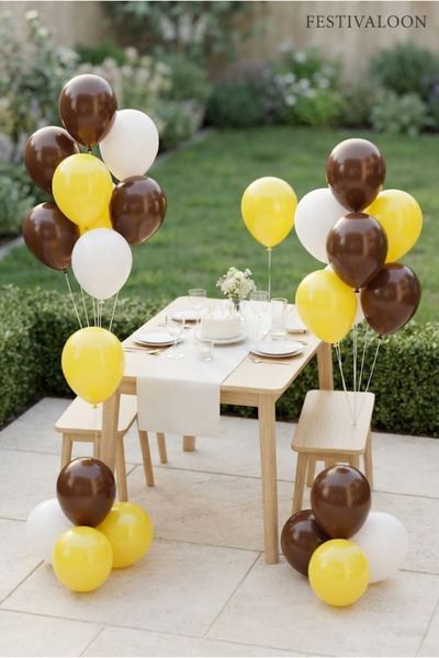 FESTİVALOON Set of 20 Brown Yellow White Balloons Birthday Party Decoration O...