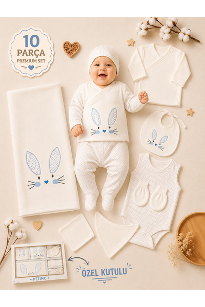 Petino 10 Piece Newborn Baby Set with Special Box and Rabbit Embroidery