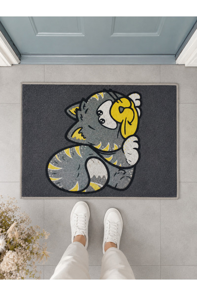 Suare Concept Cute Cat Patterned Door Mat 40X60 cm - Digital Printed Washable...