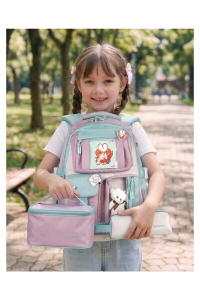 ÇANTA DEPO Plush Toy Detailed 3-Piece Primary School Bag Set - Multi-Compartm...