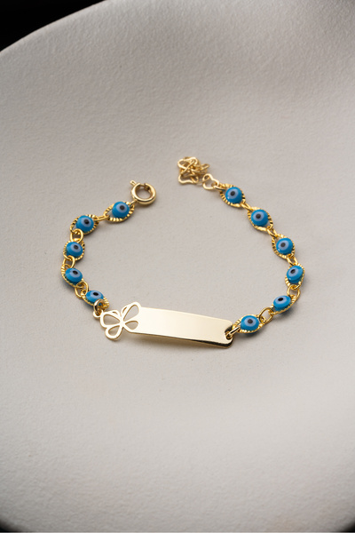 Silvano Jewelry Steel Name-Engraved Children's Bracelet with Evil Eye Beads