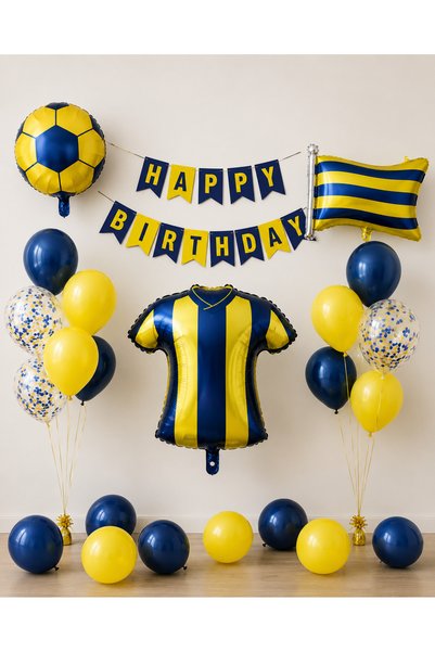 ALYA Party Fan Themed Birthday Balloon Set |   Yellow Navy Blue Football Foil...