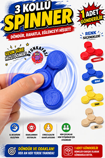 OYUNKAFASI 3 Kollu Mini Spinner Dönen Oyuncak – El Becerisi ve Aktivite Oyunu...