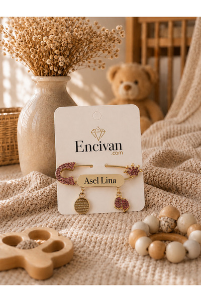 ENCİVA İSME ÖZEL BEBEK YAKA İGNESİ PEMBEYENİDOĞAN HEDİYE ANNE BEBEK