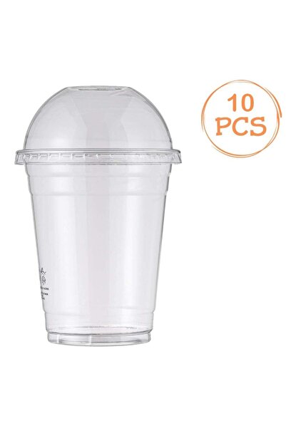 OEM Set 10 Pahare de Unica Folosinta din Plastic Transparent cu Capac 360ml