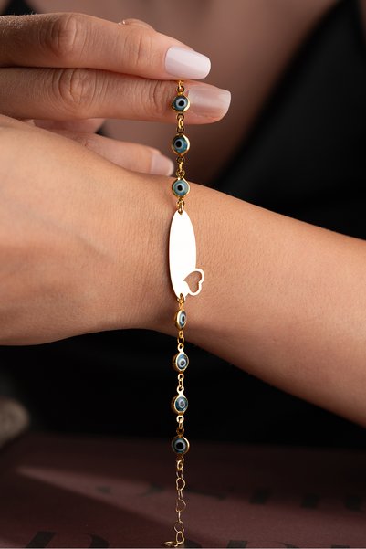 Silvano Jewelry Steel Name-Engraved Evil Eye Beaded Children's Bracelet