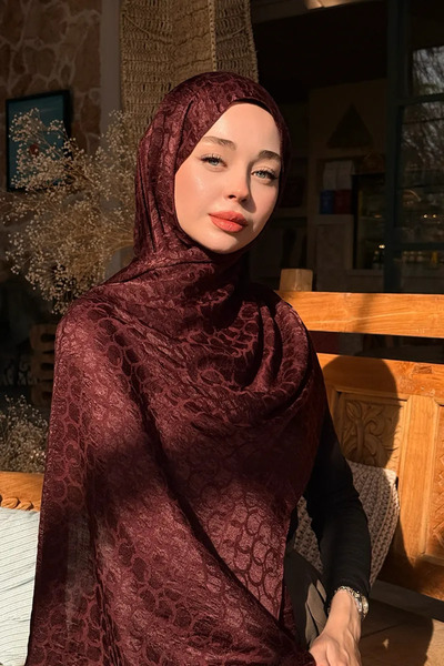 Madame Polo Premium Jakar Şal Halka Desen - Vişne Çürüğü